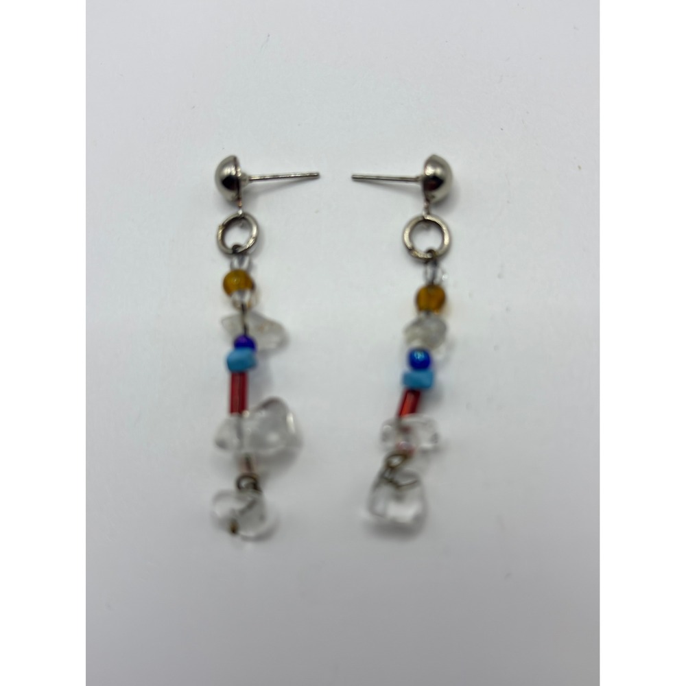 Beaded Drop Earrings Womens OS Multicolor Quartz Stone Dangle Boho